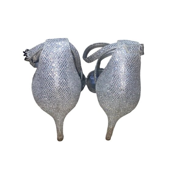 MICHAEL KORS AVA Mid Heel Strappy Sandal SILVER Glitter Evening Size 7.5 - Picture 10 of 16